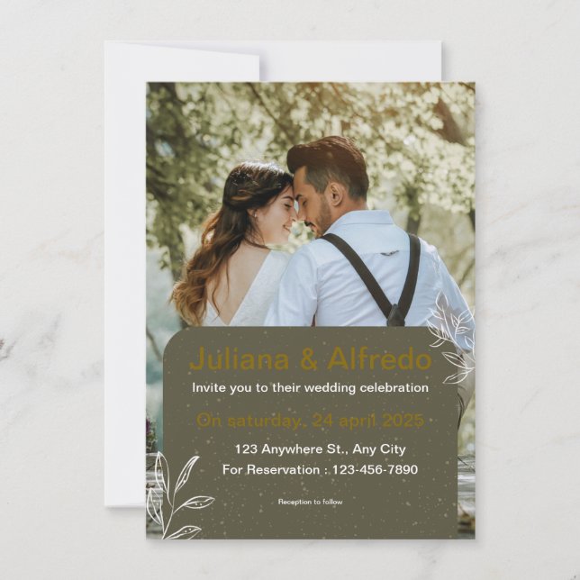 Faire-part de mariage moderne Gold Vert (Devant)