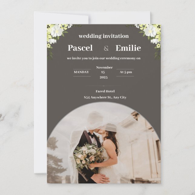 Faire-part de mariage moderne gris (Devant)