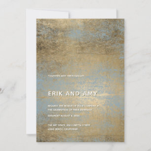 Faire-part de mariage moderne gris bleu gris or