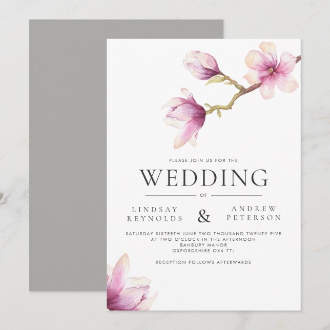 Faire-part de mariage moderne Magnolia (Devant / Derrière)