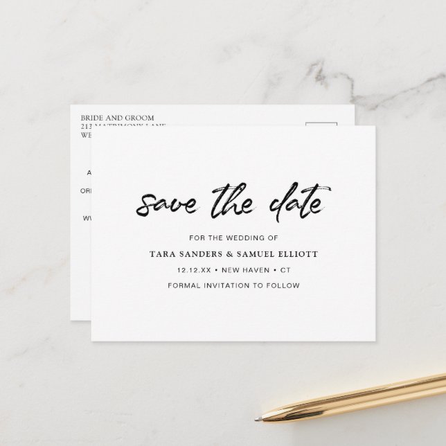 Faire-Part de Mariage Moderne Minimaliste (Devant/Arrière en situation)