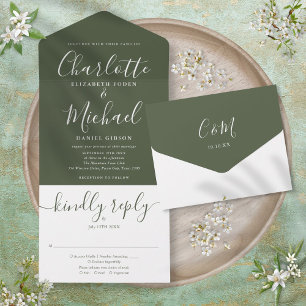 Faire-Part de Mariage Moderne Minimaliste Vert Oli