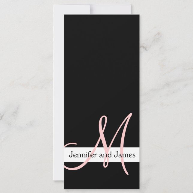Faire-part de mariage moderne Monogramme rose noir (Devant)