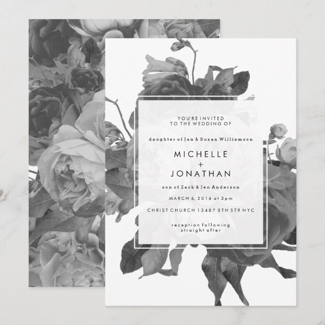 Faire-part de mariage moderne noir (Devant / Derrière)