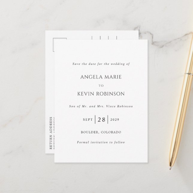 Faire-part de mariage moderne noir et blanc à sauv (Devant/Arrière en situation)