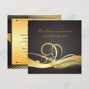 Faire-part de mariage moderne noir et or