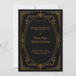 Faire-part de mariage moderne noir or déco