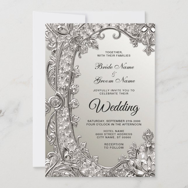 Faire-part de mariage moderne orné d'argent (Devant)