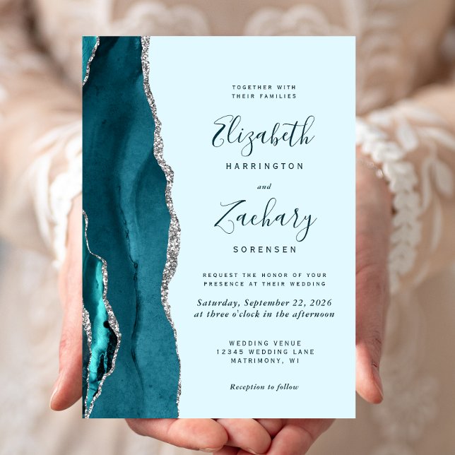 Faire-part de mariage moderne Pale Turquoise Argen (Créateur téléchargé)