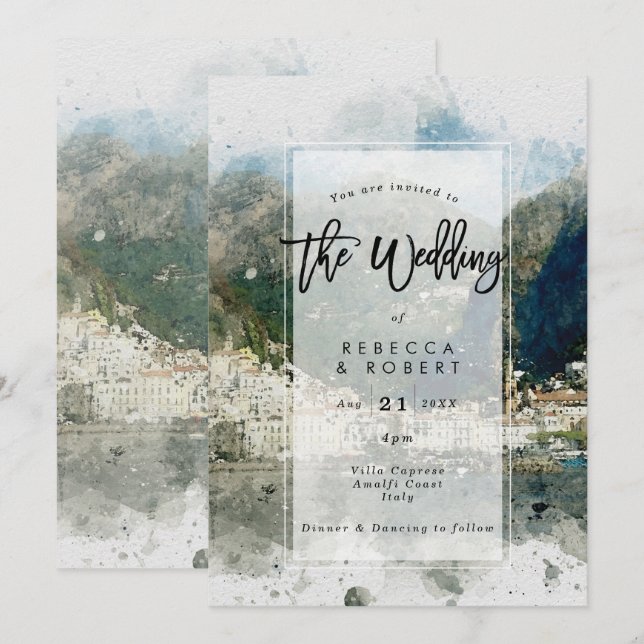faire-part de mariage moderne pour aquarelle de (Devant / Derrière)
