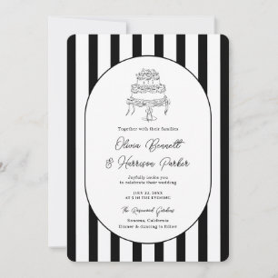 Faire-part de mariage moderne rayé noir et blanc