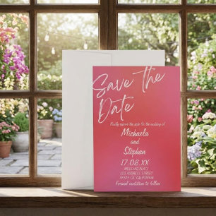 Faire-part de mariage moderne rose et orange couch