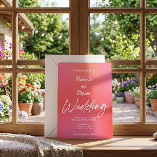Faire-part de mariage moderne rose et orange couch