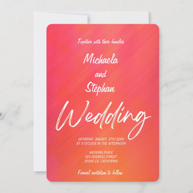 Faire-part de mariage moderne rose et orange couch (Devant)