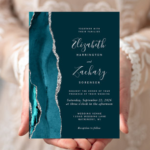 Faire-part de mariage moderne sarcelle foncé argen