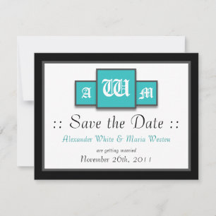 Faire-part de mariage moderne sarcelle Tri-Monogra