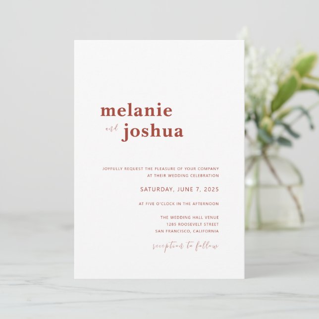 Faire-part de mariage moderne simple | Terracotta (Debout devant)