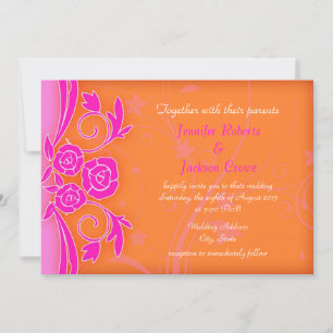 Faire-part de mariage moderne Tangerine et Rose fl