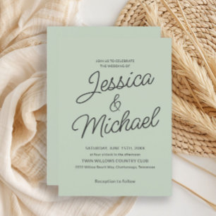 Faire-part de mariage moderne vert de sauge charbo