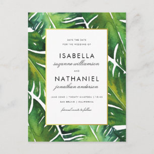 Faire-Part de Mariage Moderne Vert Feuilles Tropic