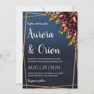 faire-part de mariage modernes bleu marine et bord