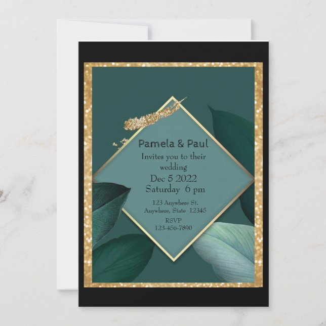Faire-part de mariage modifiable vert émeraude et  (Devant)