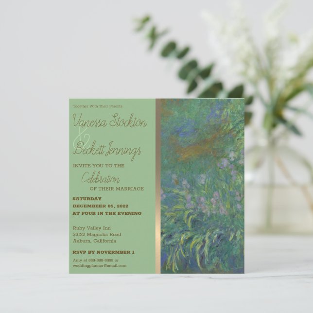 Faire-part de mariage Monet de feuillage peint vin (Debout devant)
