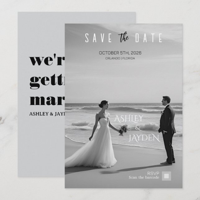 Faire-part de mariage monochrome (Devant / Derrière)