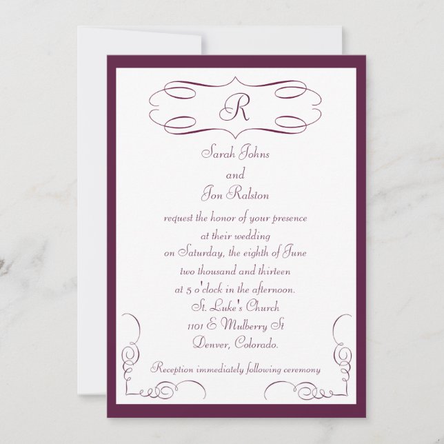 Faire-part de mariage Monogram Bourgogne (Devant)