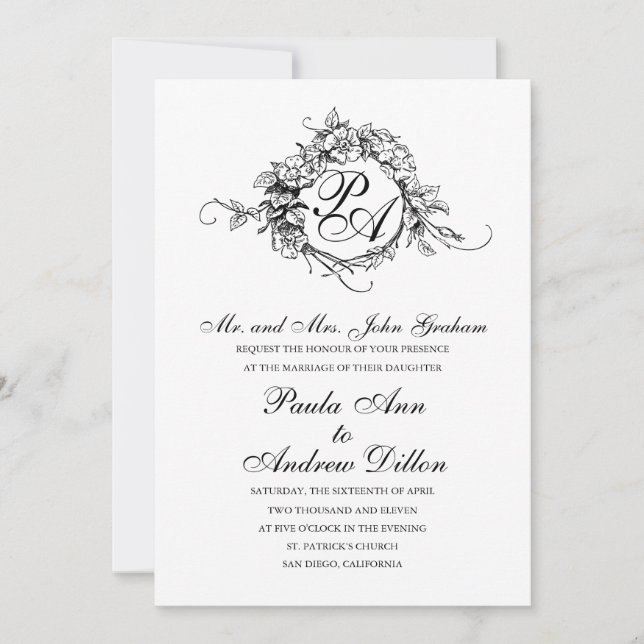 Faire-part de mariage monogramme (Devant)