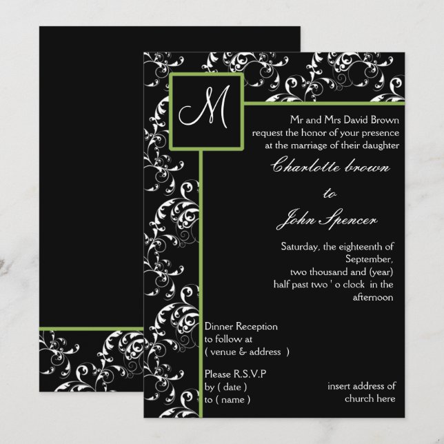 Faire-part de mariage monogramme (Devant / Derrière)