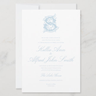 Faire-part de mariage Monogramme bleu clair "S"