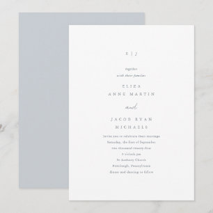 Faire-part de mariage monogramme bleu poussiéreux