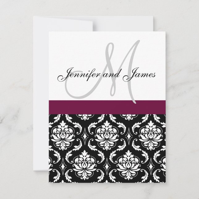 Faire-part de mariage Monogramme Bourgogne Noir Da (Devant)