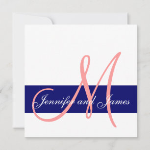 Faire-part de mariage Monogramme Corail Rose Navy 