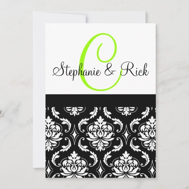 faire-part de mariage Monogramme Damas Noir (Devant)