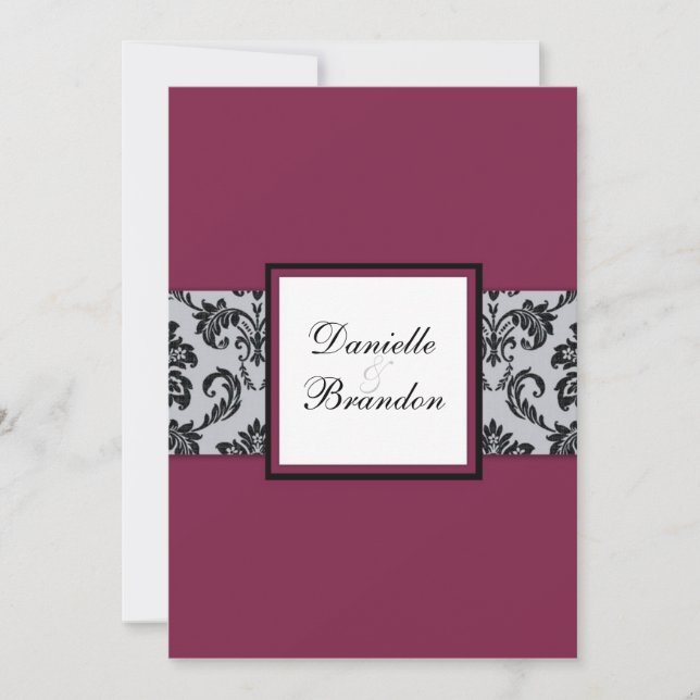 Faire-part de mariage Monogramme de Damask de Bour (Devant)