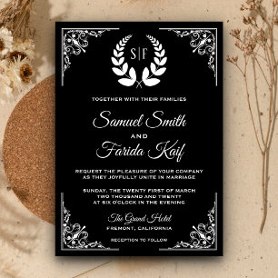 Faire-part de mariage Monogramme de Laurel noir et
