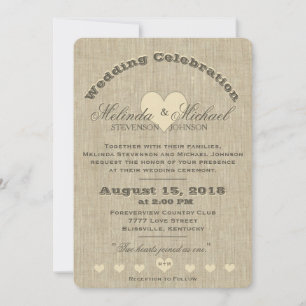 Faire-part de mariage   Monogramme de lin rustique