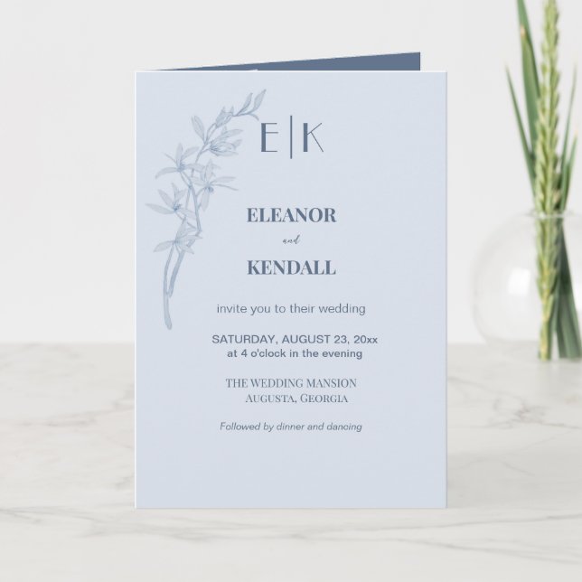 Faire-part de mariage Monogramme Fleur intemporel (Devant)