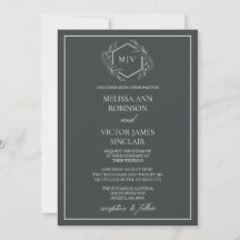 Faire-part de mariage Monogramme Gris Charbon