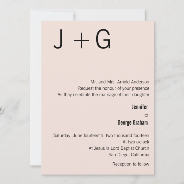 Faire-part de mariage Monogramme moderne - rose et (Devant)