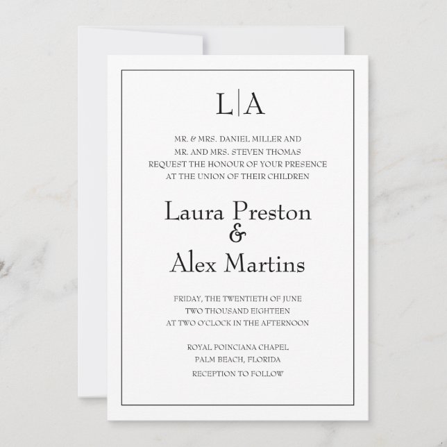Faire-part de mariage Monogramme moderne simple (Devant)