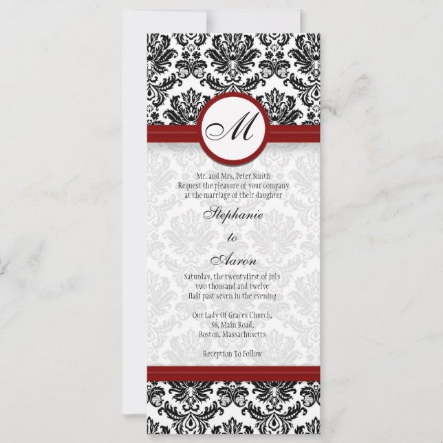 Faire-part de mariage Monogramme noir/bordeaux Dam (Devant)