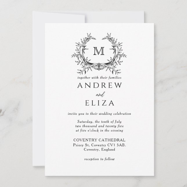 Faire-part de mariage Monogramme noir de luxe clas (Devant)