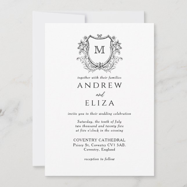 Faire-part de mariage Monogramme noir de luxe clas (Devant)