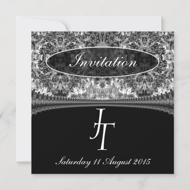 Faire-part de mariage Monogramme noir et blanc Dam (Devant)