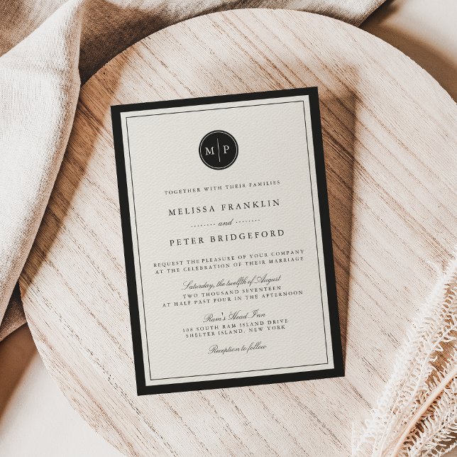 Faire-part de mariage Monogramme noir et écrin cla (Créateur téléchargé)