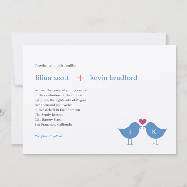 Faire-part de mariage Monogramme Oiseaux (Devant)