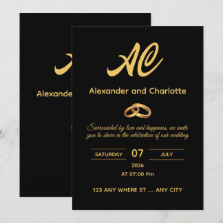 Faire-part de mariage Monogramme Or Noir